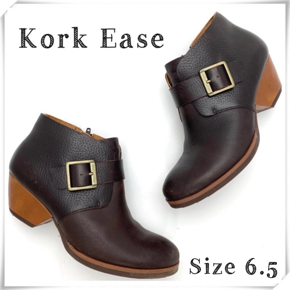 KORK Ease Belted Leather Ankle Bootie in Chocolate Brown